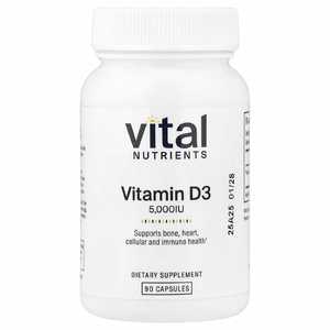 Vital Nutrients, Витамин D3, 5000 МЕ, 90 вегетарианских капсул
