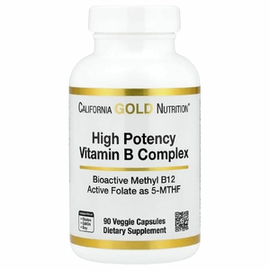 California Gold Nutrition, высокоэффективный комплекс витаминов группы B с метилфолатом и метилом B12, 90 растительных капсул