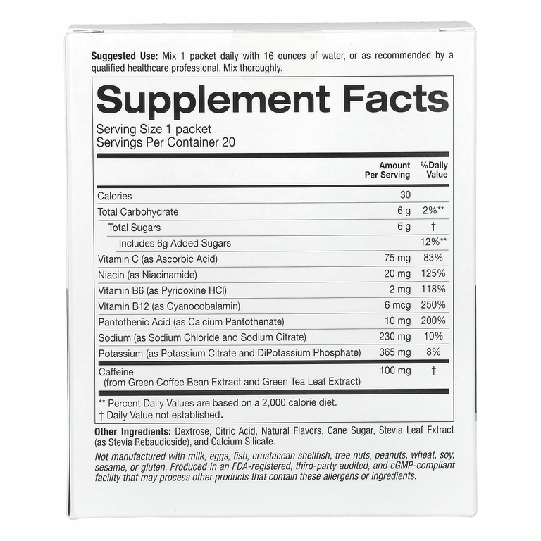 Lake Avenue Nutrition, порошковая смесь для приготовления напитка, повышающего уровень энергии, со вкусом лимона и имбиря, 20 пакетиков по 11,6 г (0,41 унции)
