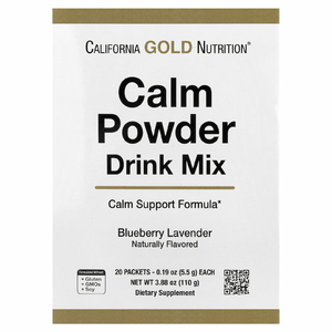 California Gold Nutrition, Calm, успокаивающая порошковая смесь для приготовления напитков с калием и смесью AminoCalm, L-триптофаном и L-теанином, голубика и лаванда, 20 пакетиков по 5,5 г (0,19 унции)