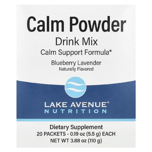 Lake Avenue Nutrition, Calm, успокаивающая порошковая смесь для приготовления напитков с калием и смесью AminoCalm, L-триптофаном и L-теанином, голубика и лаванда, 20 пакетиков по 5,5 г (0,19 унции)