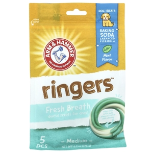Arm & Hammer, Ringers, лакомство для свежести дыхания для зубов собак, средний, мята, 5 шт., 175 г (6,2 унции) (Товар снят с продажи) 