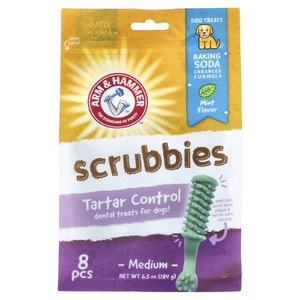 Arm & Hammer, Scrubbies, лакомство для предотвращения образования зубного камня, для собак, средний, мята, 8 шт., 184 г (6,5 унции) (Товар снят с продажи) 