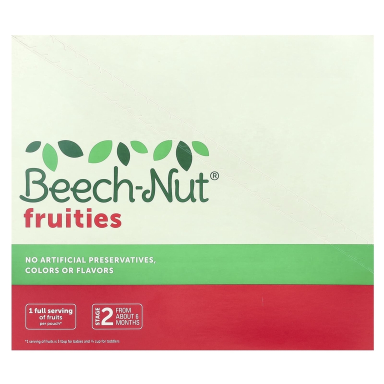 Beech-Nut, фрукты, для детей от 6 месяцев, яблоко, персик и клубника, 12 паучей по 99 г (3,5 унции)