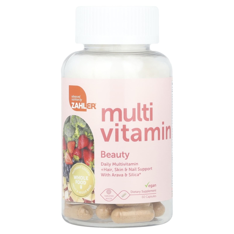 Zahler, Multivitamin Beauty, мультивитаминная добавка для здоровья волос, кожи и ногтей, с аравой и диоксидом кремния, 60 капсул