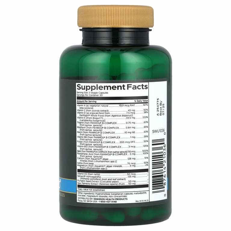 Swanson, Men's Daily, Real Food Multi, без железа, 90 растительных капсул