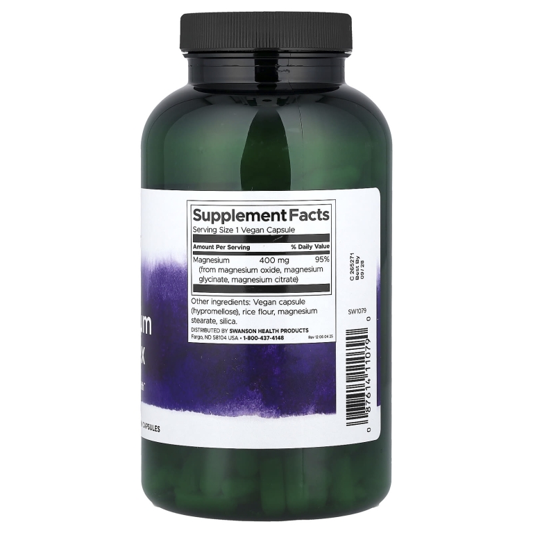 Swanson Vitamins, комплекс с тремя формами магния, 400 мг, 300 веганских капсул