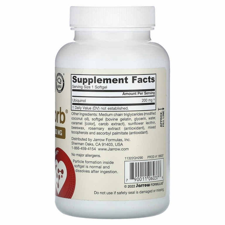 Jarrow Formulas, QH-Absorb, убихинол, максимальное усвоение, 200 мг, 90 капсул