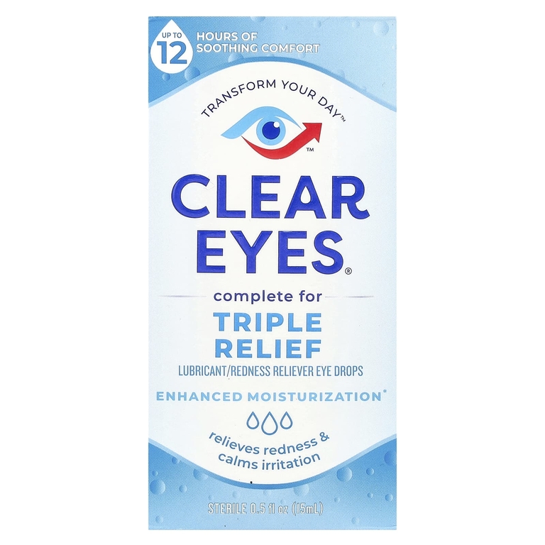 Clear Eyes, Triple Action, увлажняющие / снимающие покраснение капли для глаз, 15 мл (0,5 жидк. унц.)