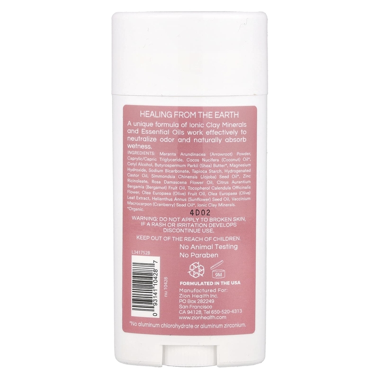 Zion Health, Bold, ClayDry, дезодорант, роза с бергамотом, 80 г (2,8 унции)