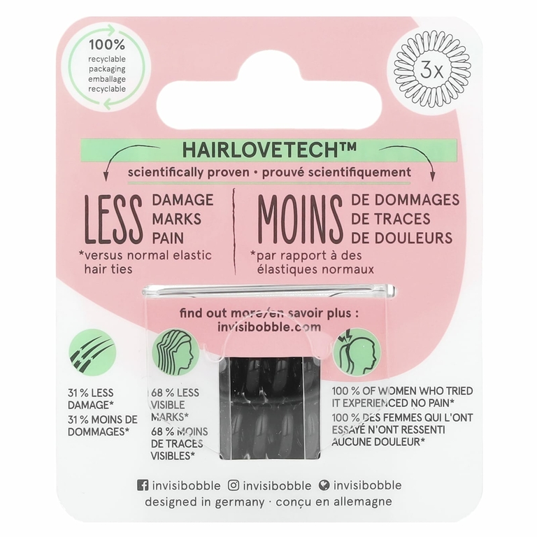 Invisibobble, Original, бесследное кольцо для волос, черный, 3 шт. В упаковке