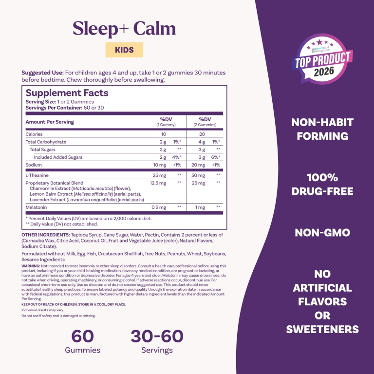 Natrol, Kids, Sleep +®, жевательные мармеладки с успокаивающим эффектом, для детей от 4 лет, клубника, 60 шт.