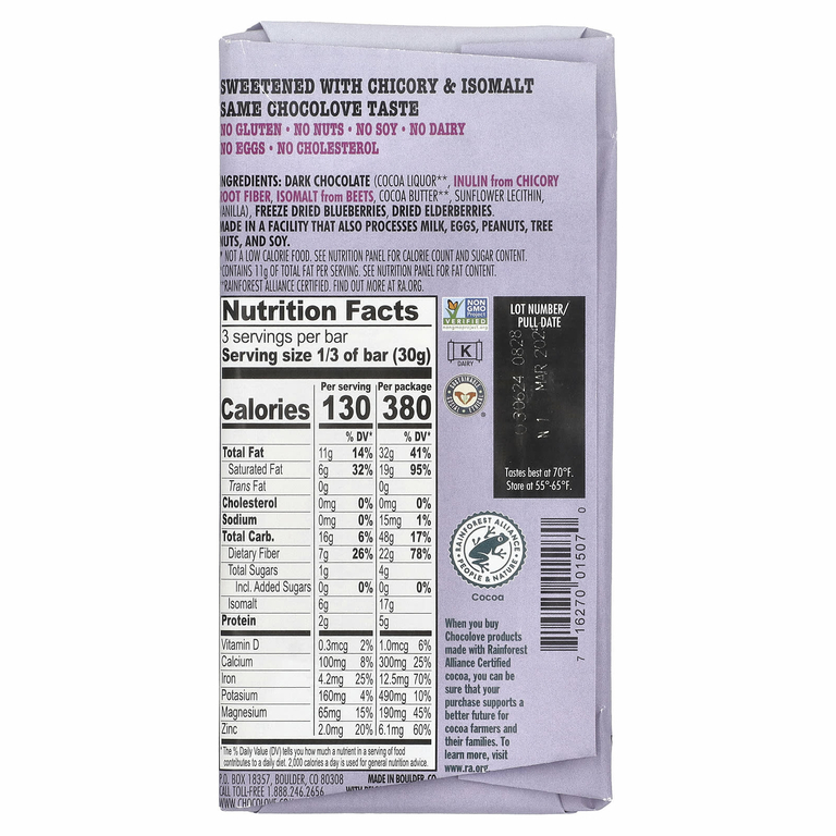 Chocolove, Темный шоколад с бузиной и голубикой, 60% какао, 90 г (3,2 унции)