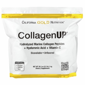 California Gold Nutrition, CollagenUP®, пептиды гидролизованного морского коллагена с гиалуроновой кислотой и витамином C, без ароматизаторов, 1 кг (2,2 фунта)