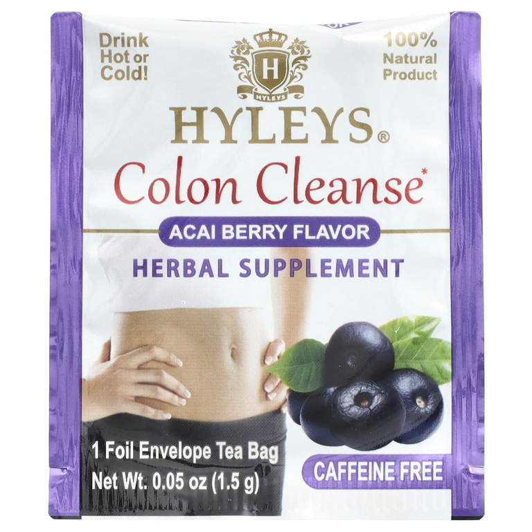 Hyleys Tea, Colon Cleanse, ягоды асаи, без кофеина, 25 чайных пакетиков в фольгированной упаковке, по 1,5 г (0,05 унции)