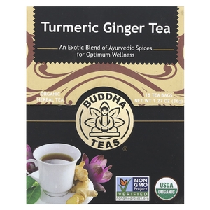 Buddha Teas, органический травяной чай, куркума и имбирь, 18 чайных пакетиков, 36 г (1,27 унции)