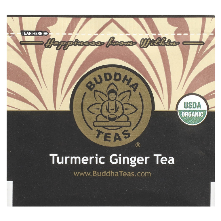 Buddha Teas, органический травяной чай, куркума и имбирь, 18 чайных пакетиков, 36 г (1,27 унции)
