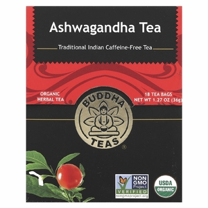 Buddha Teas, органический травяной чай, ашваганда, 18 чайных пакетиков, 36 г (1,27 унции)