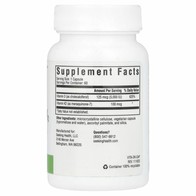 Seeking Health, Витамин D3 + K2, 60 вегетарианских капсул