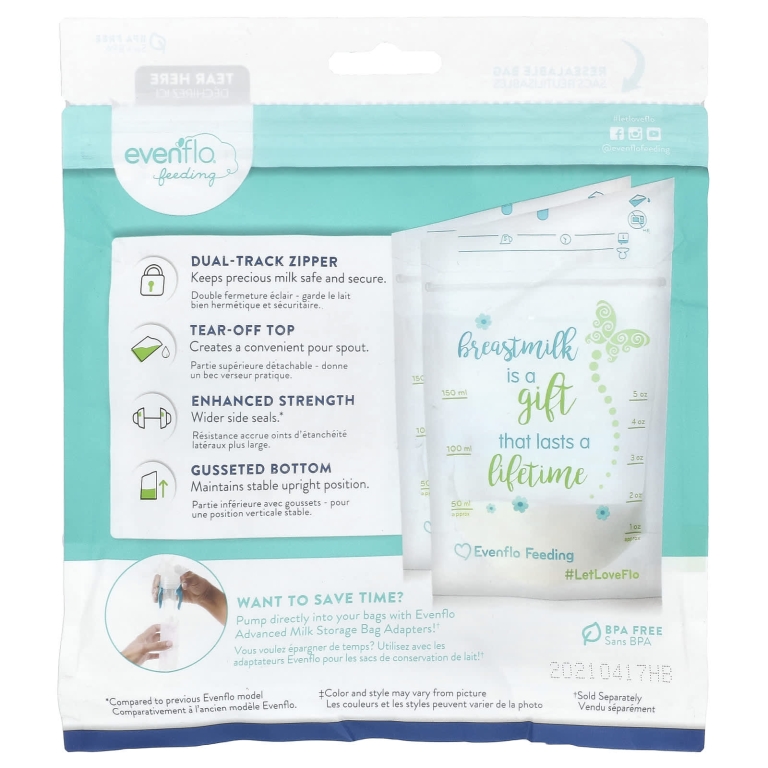 Evenflo Feeding, Улучшенные пакеты для хранения грудного молока, 50 пакетиков, по 150 мл (5 унций) (Товар снят с продажи) 