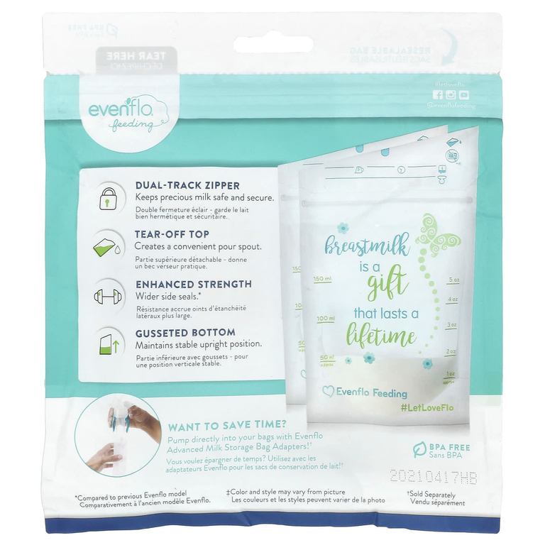Evenflo Feeding, Улучшенные пакеты для хранения грудного молока, 50 пакетиков, по 150 мл (5 унций) (Товар снят с продажи) 