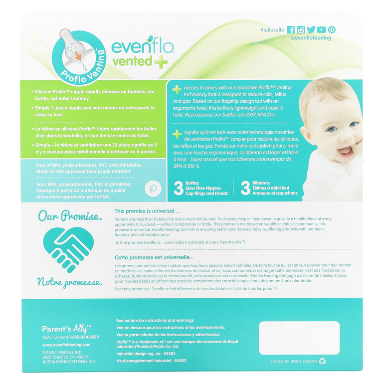 Evenflo Feeding, прозрачные бутылочки из полипропилена с вентиляцией и Twist, стандартные, от 0 месяцев, с медленным потоком, 6 бутылочек по 240 мл (8 унций)