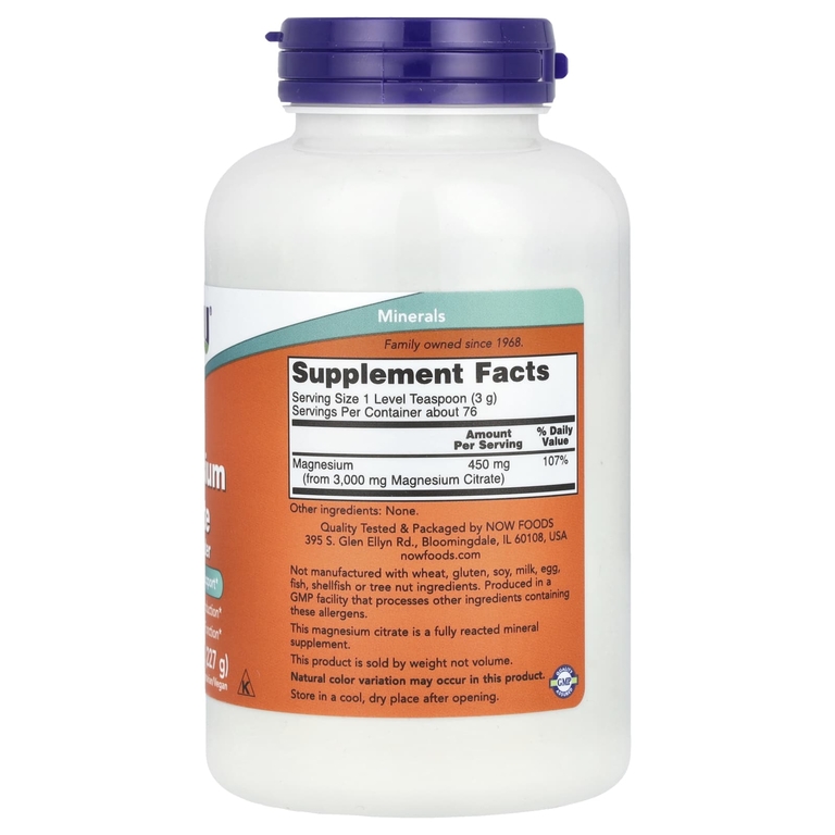 NOW Foods, цитрат магния, чистый порошок, 227 г (8 унций)