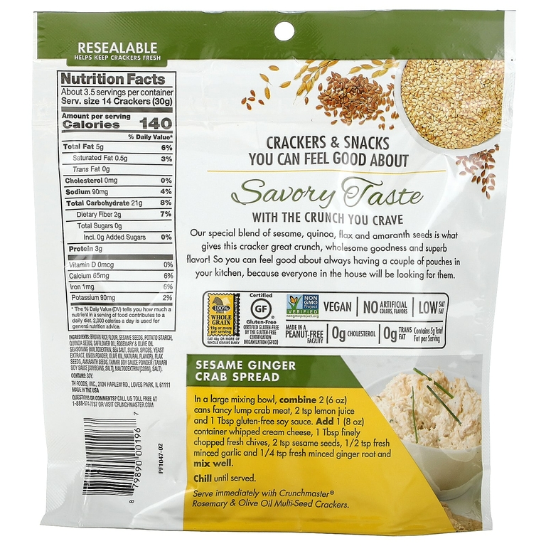 Crunchmaster, Multi-Seed, хрустящие рисовые крекеры, розмарин и оливковое масло, 113 г (4 унции)