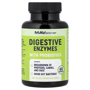 MAV Nutrition, Пищеварительные ферменты с мощными штаммами пробиотиков, 60 растительных капсул (Товар снят с продажи) 