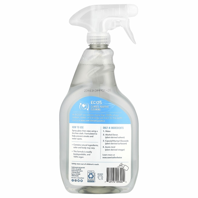 Earth Friendly Products, Ecos®, средство для мытья окон на растительной основе, уксус, 650 мл (22 жидк. унц.)