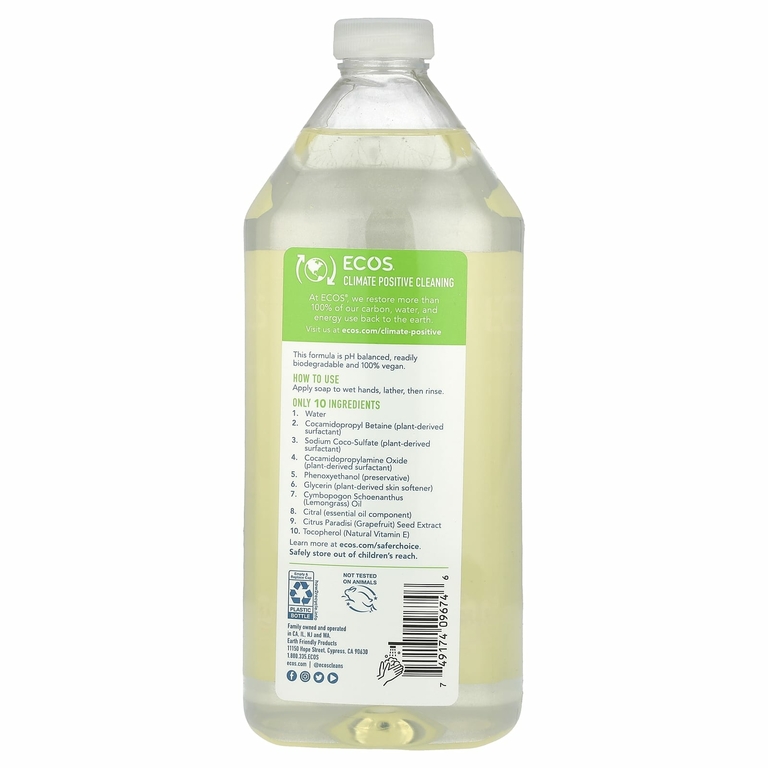 Earth Friendly Products, Ecos, мыло для рук, лемонграсс, 946 мл (32 жидк. Унции)