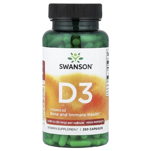 Swanson Vitamins, витамин D3, высокоактивный, 25 мкг (1000 МЕ), 250 капсул
