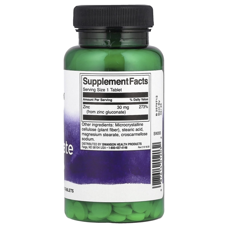 Swanson Vitamins, Глюконат цинка, 30 мг, 250 таблеток (Товар снят с продажи) 