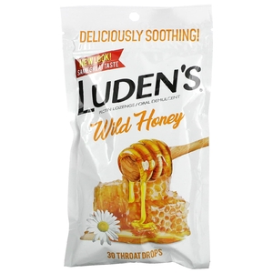 Luden's, Леденцы с пектином, успокаивающее средство для полости рта, дикий мед, 30 капель для горла (Товар снят с продажи) 