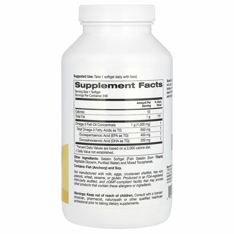 Super Nutrition, рыбий жир с омега-3, триглицерид Vivomega, 1000 мг, 240 рыбных капсул