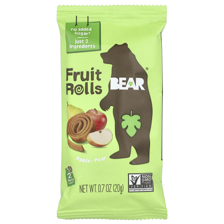 Bear, Фруктовые рулеты, яблоко-груша, 5 пакетиков по 20 г (0,7 унции)
