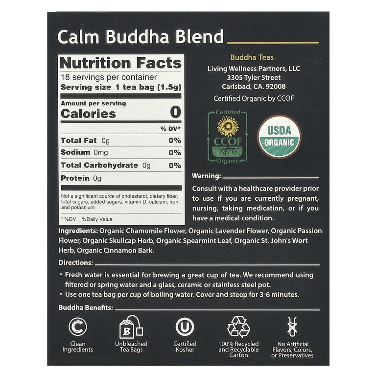 Buddha Teas, Calm Buddha Blend, 18 чайных пакетиков, 27 г (0,95 унции)