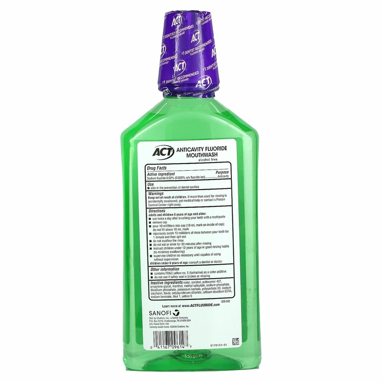 Act, Total Care, ополаскиватель для рта с фторидом, против кариеса, без спирта, свежая мята, 1 л (33,8 жидк. унции)