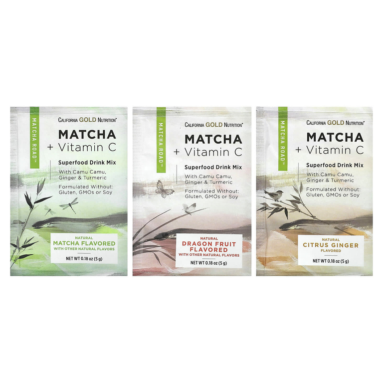 California Gold Nutrition, Matcha Road, матча с витамином C, упаковка пробников, 3 шт.