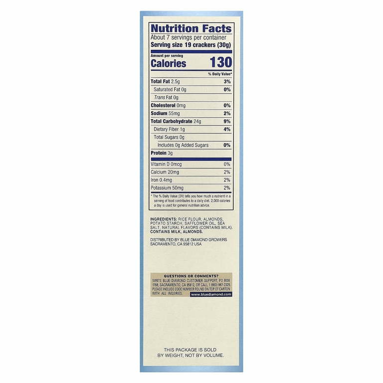 Blue Diamond, Almond Nut-Thins, снэки из рисовых крекеров с миндалем, с оттенком морской соли, 218 г (7,7 унции)