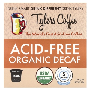 Tylers Coffees, Бескислотный органический кофе без кофеина, 16 порционных кофейных капсул, по 8 г (Товар снят с продажи) 