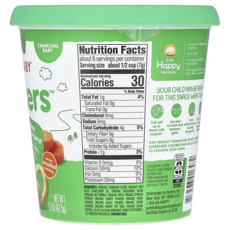 Happy Family Organics, Happy Baby®, Snackers ™, крем со шпинатом и морковью, 42,5 г (1,5 унции) (Товар снят с продажи) 