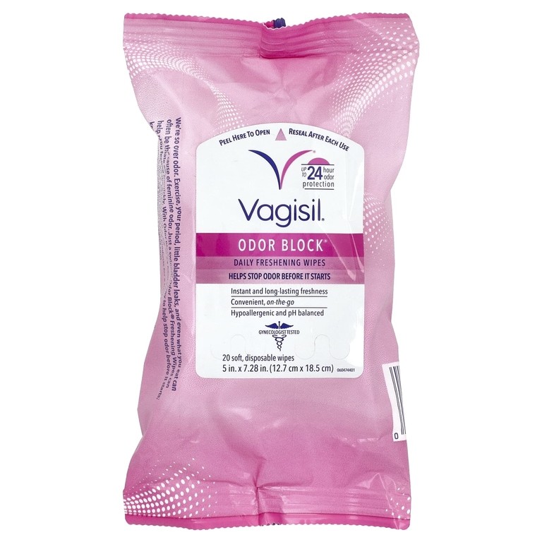 Vagisil, Ежедневные освежающие салфетки, блокирующие запах, 20 мягких одноразовых салфеток, 5 x 7,28 дюйма
