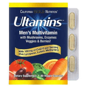 California Gold Nutrition, Ultamins, мультивитаминный комплекс для мужчин с коэнзимом Q10, грибами, ферментами, овощами и ягодами, 60 растительных капсул