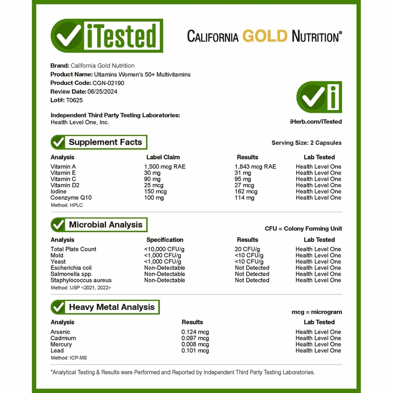 California Gold Nutrition, Ultamins, мультивитаминный комплекс для женщин старше 50 лет с коэнзимом Q10, грибами, ферментами, овощами и ягодами, 60 растительных капсул