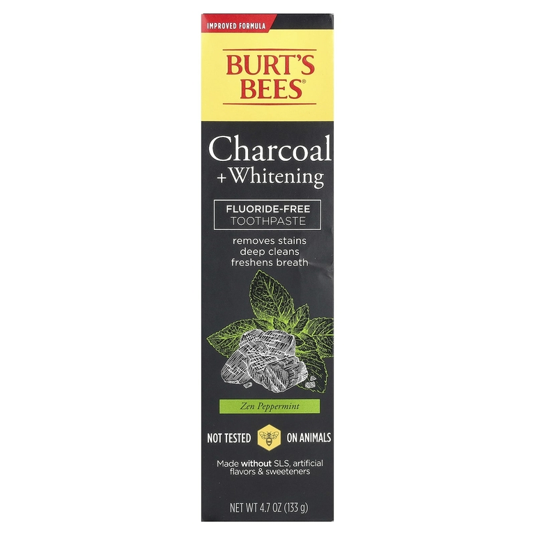 Burt's Bees, Зубная паста без фтора, древесный уголь + отбеливание, перечная мята дзен, 133 г (4,7 унции)