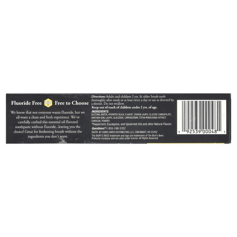 Burt's Bees, Зубная паста без фтора, древесный уголь + отбеливание, перечная мята дзен, 133 г (4,7 унции)