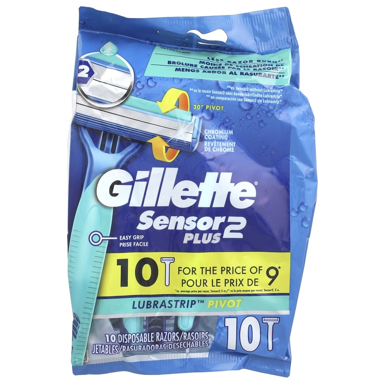Gillette, Sensor 2 Plus, поворотная головка, одноразовые бритвы, 10 штук