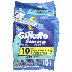 Gillette, Sensor 2 Plus, поворотная головка, одноразовые бритвы, 10 штук