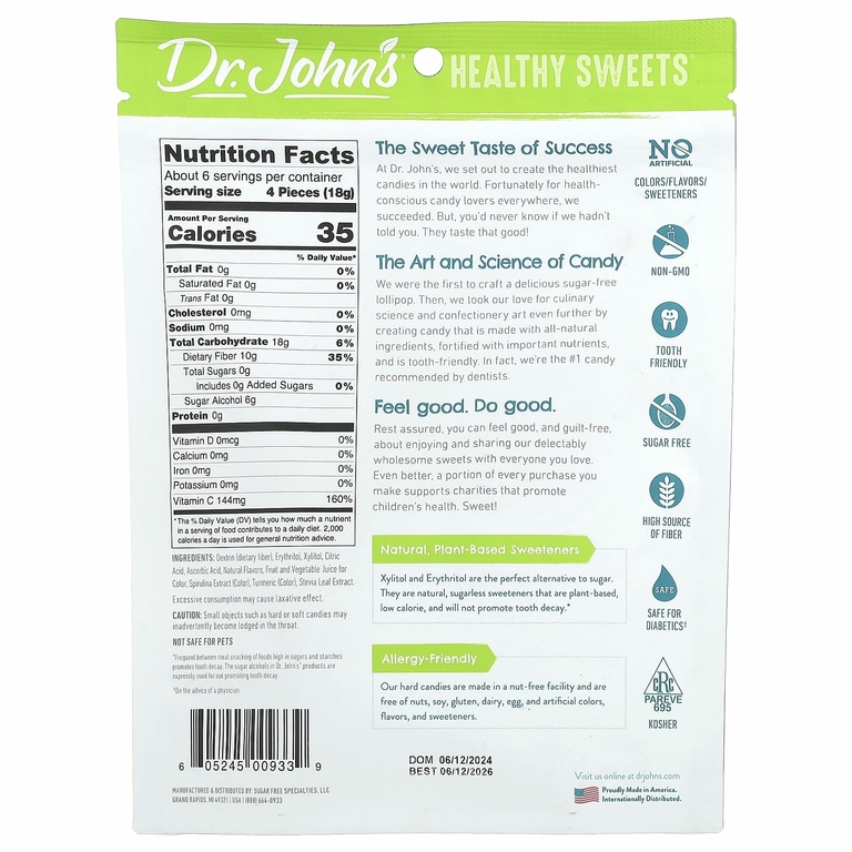 Dr. John's Healthy Sweets, Classic Fruit Hard Candy, голубая малина, вишня, виноград, лимон, лайм и апельсин, 109 г (3,85 унции)